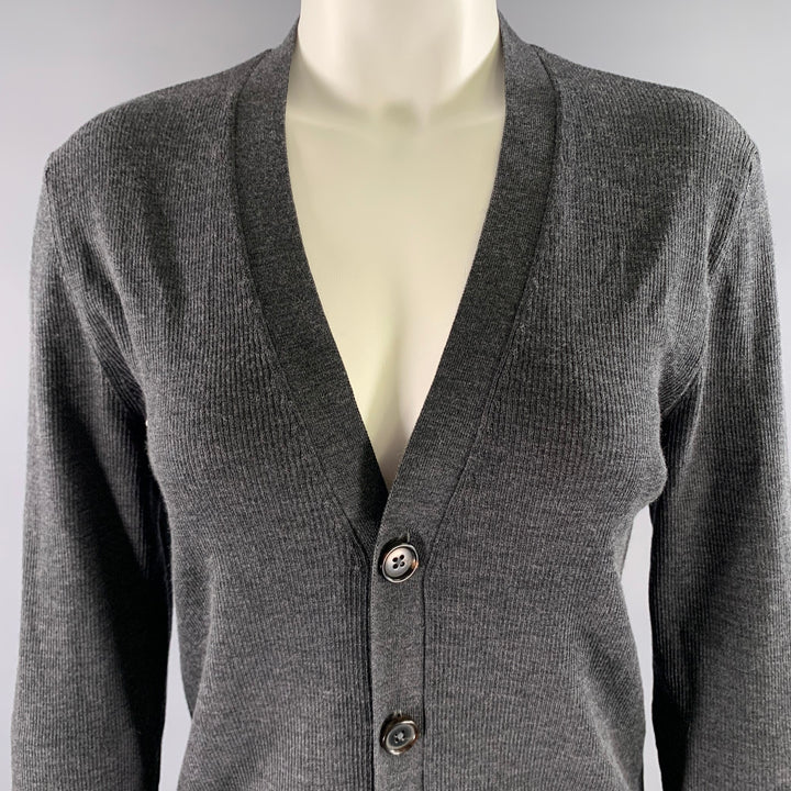 RALPH LAUREN Size M Charcoal Wool V-Neck Cardigan