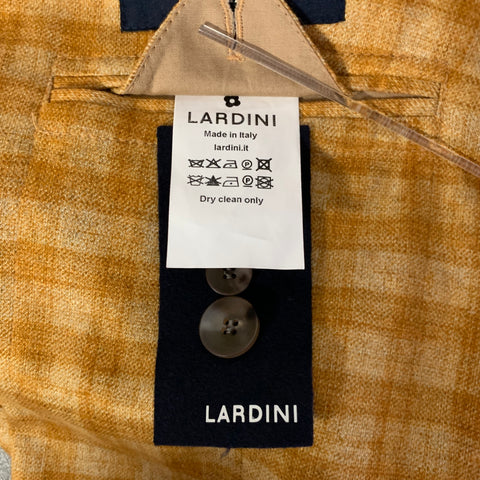 LARDINI Size 42 Orange Tartan Linen Cotton Blend Notch Lapel Sport Coat