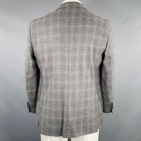 BARONI Size 42 Grey Plaid Wool Notch Lapel Sport Coat
