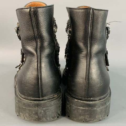 GIVENCHY Size 8 Black Studded Leather Belted Ankle Boots