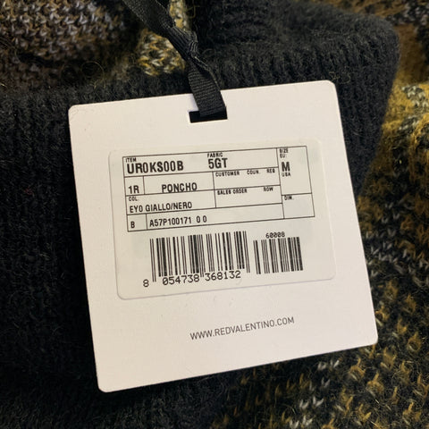 RED VALENTINO Size M Yellow Black Mohair Blend Plaid Poncho Cape