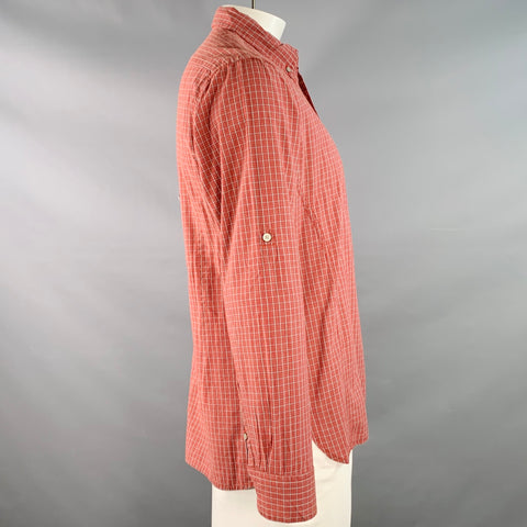 JOHN VARVATOS * U.S.A. Size L Red Grey Checkered Cotton Long Sleeve Shirt