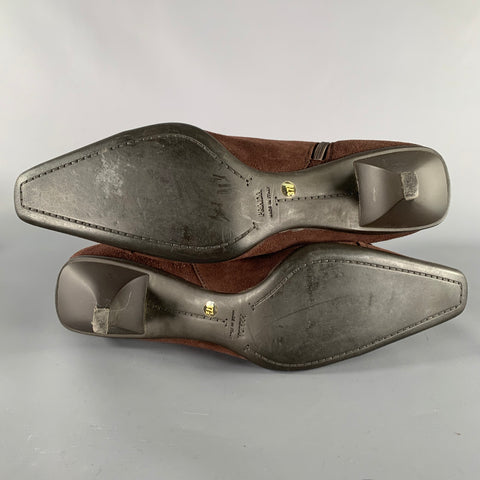 PRADA Size 7.5 Brown Suede Kitten Heel Boots