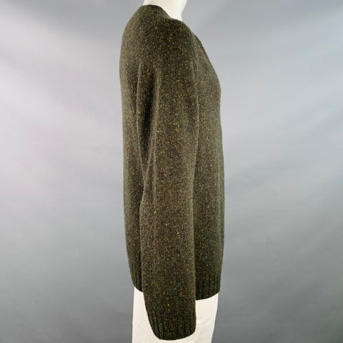 HARLEY Size XXL Green Melange Merino Wool Crew Neck Sweater