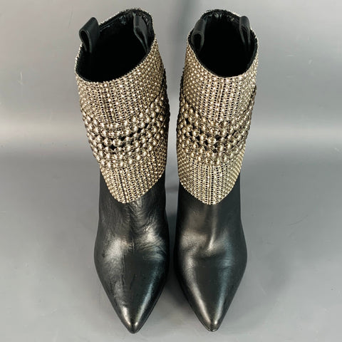 SCHUTZ Size 7 Black Studded Pull On Stiletto Booties