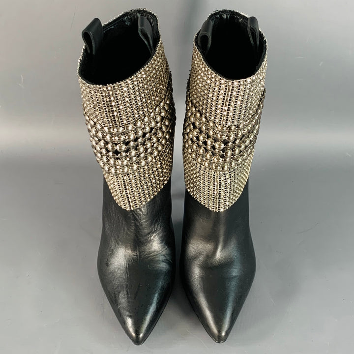 SCHUTZ Size 7 Black Studded Pull On Stiletto Booties