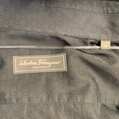 SALVATORE FERRAGAMO Size M Navy Logo Cotton Jacquard Long Sleeve Shirt