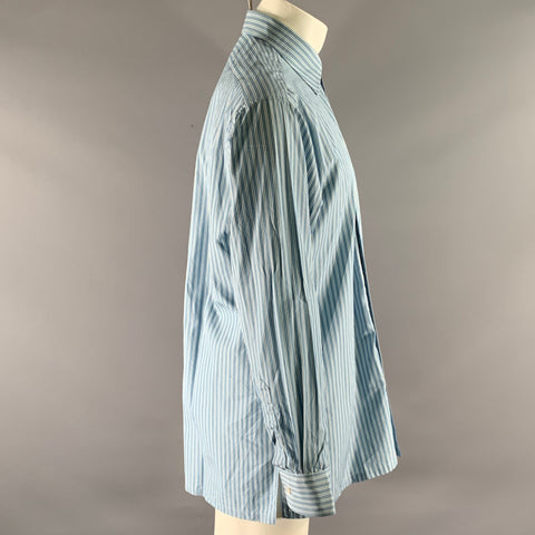 CHARVET Size M Blue White Navy Stripe Cotton Point Collar Long Sleeve Shirt