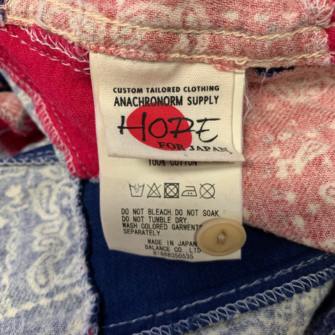 ANACHRONORM Size S Blue Red Bandana Patchwork Cotton Worker Long Sleeve Shirt