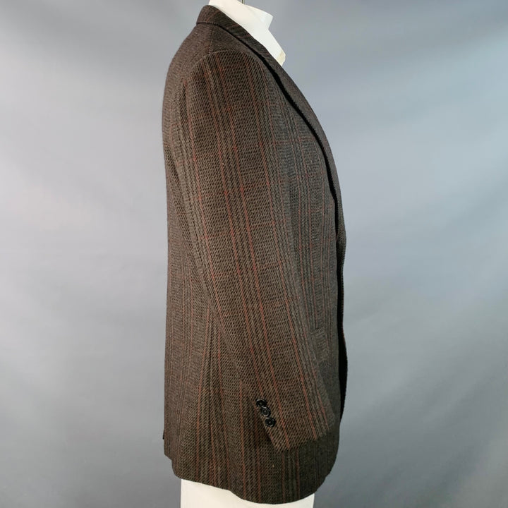LUCIANO BARBERA Size 44 Regular Brown Red Plaid Wool Cashmere Sport Coat