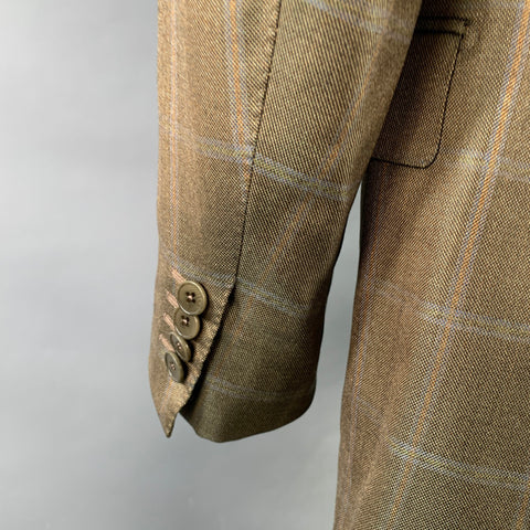 ERMENEGILDO ZEGNA Size 42 Brown Olive Window Pane Silk Wool Notch Lapel Sport Coat