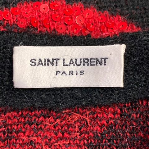 SAINT LAURENT 2016 Size S Black Red Lipstick Kisses Mohair Blend Sequined Cardigan