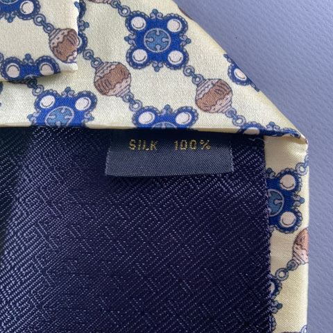 CHANEL Yellow Blue Abstract Beaded Print Silk Tie