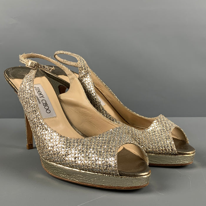 JIMMY CHOO Size 10 Silver Leather Slingback Pumps