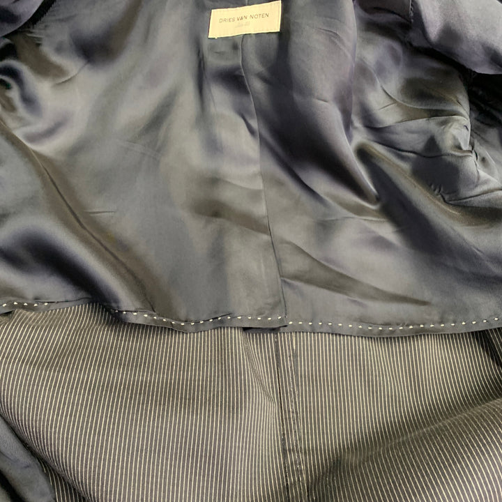 DRIES VAN NOTEN Size 40 Navy Grey Stripe Cotton Blend Notch Lapel Sport Coat