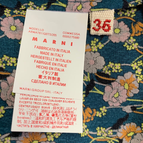 MARNI Size 0 Blue Multi Color Silk Floral Sleeveless Midi Dress