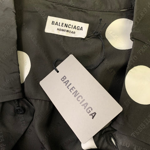 BALENCIAGA Size XL Black White Polka Dot Viscose Silk Long Sleeve Shirt