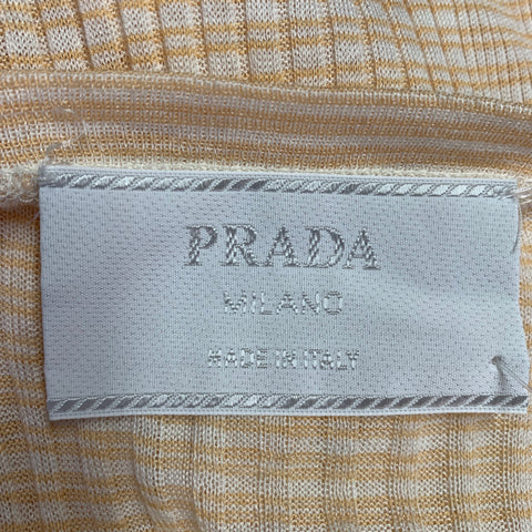PRADA Size M Beige Cream Stripe Cotton Short Sleeve Pullover