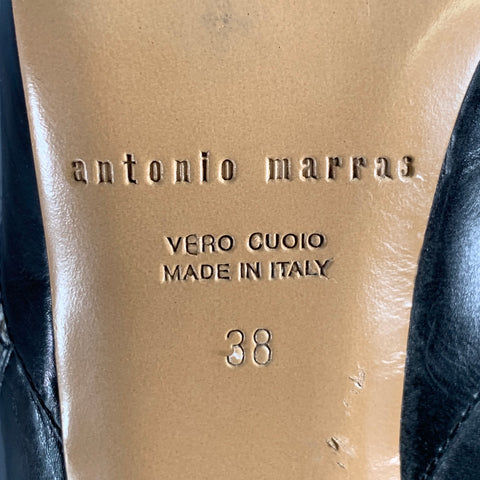 ANTONIO MARRAS Size 8 Black White Wool Tweed Leather Trim Stiletto Heels Pumps