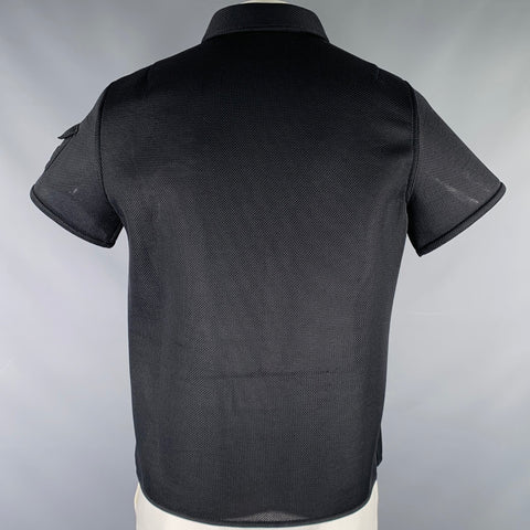 NEIL BARRETT Size XL Black Mesh Polyester Short Sleeve Shirt
