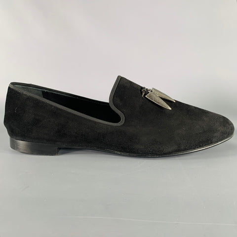 GIUSEPPE ZANOTTI Size 11 Black Silver Textured Suede Slip On Loafers