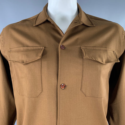 CMMN Size 44 Brown Wool Worker Long Sleeve Shirt