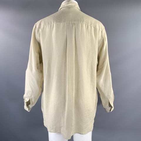 GIORGIO ARMANI Size M Beige Tan Linen Button Down Long Sleeve Shirt