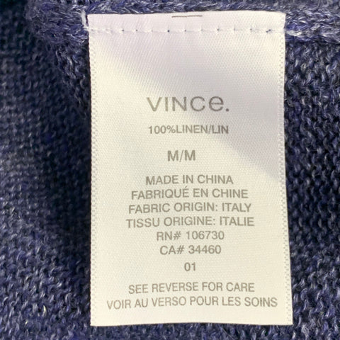 VINCE Size M Blue Heather Knit Linen Crew Neck Pullover