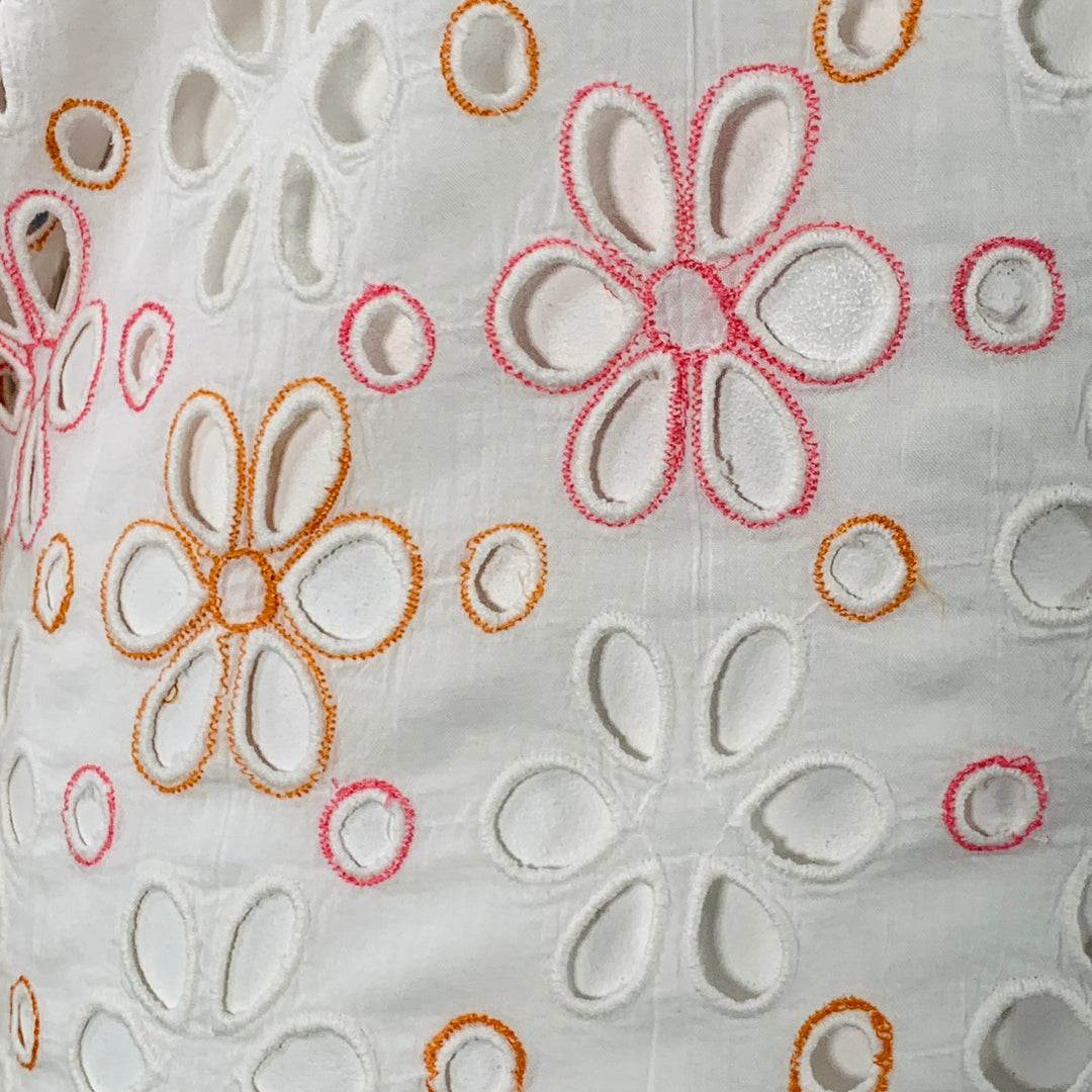 RAMY BROOK Size XL White Pink Orange Cotton Cut Out Button Up Casual Top