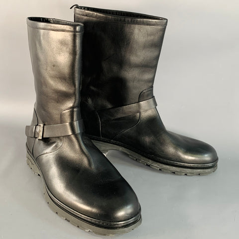 SALVATORE FERRAGAMO Size 12 Black Leather Rubber Sole Engineer Boots