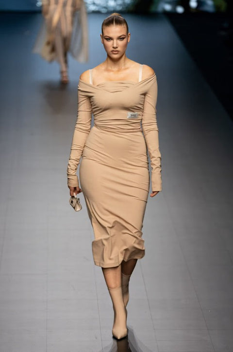 DOLCE & GABBANA SS23 1990 Re-issue Size 6 Beige Viscose Blend Strapless Crop Top Dress Set