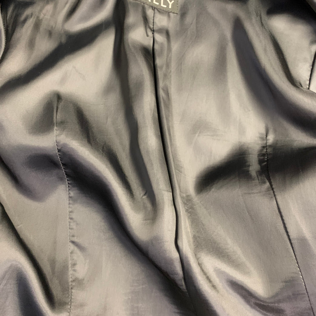 BALLY Size 12 Black Leather Hidden Buttons Jacket Blazer