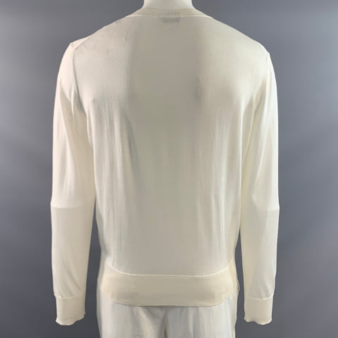 TOM FORD Size XL White Knitted Silk Cupro Hanley Pullover