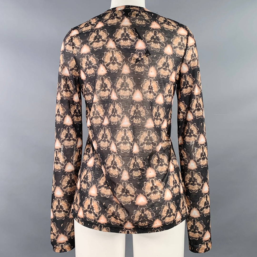 PRABAL GURUNG Size S Brown Grey Polyester Abstract Floral Long Sleeve Casual Top
