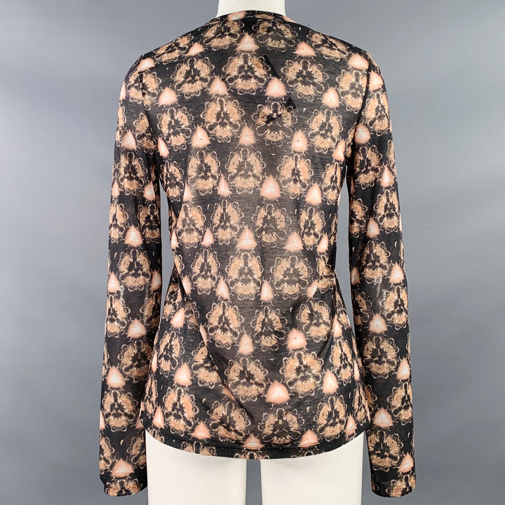 PRABAL GURUNG Size S Brown Grey Polyester Abstract Floral Long Sleeve Casual Top