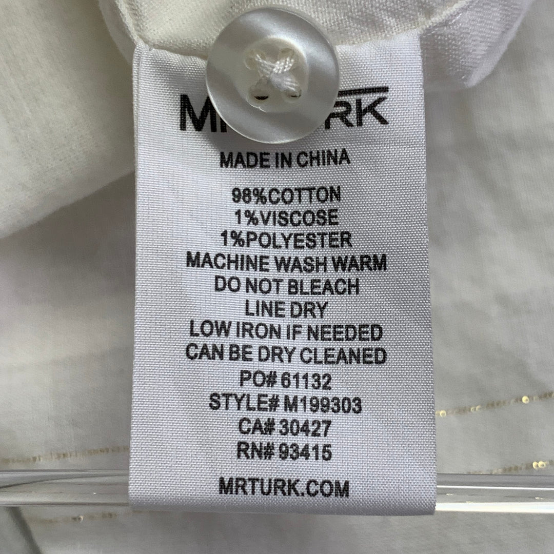 MR TURK Size S Ivory Metallic Gold Stripe Cotton Button Down Short Sleeve Shirt