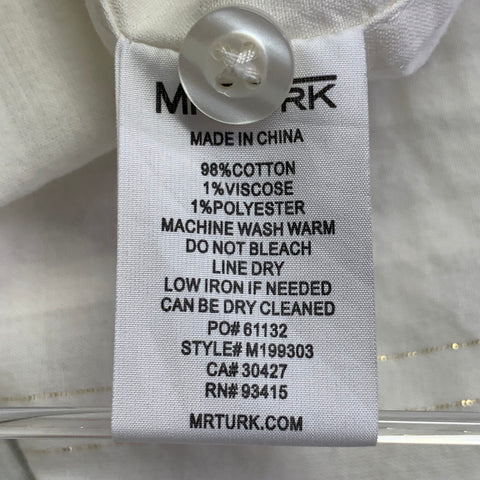 MR TURK Size S Ivory Metallic Gold Stripe Cotton Button Down Short Sleeve Shirt