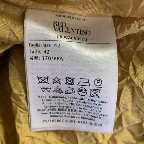 RED VALENTINO Size M Yellow Black Wool Blend Plaid 3/4 Sleeves Coat