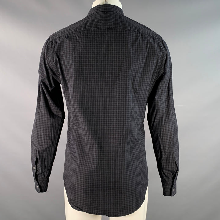 THEORY Size M Black Charcoal Checkered Cotton Long Sleeve Shirt