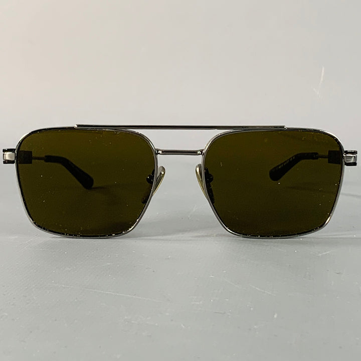 PRADA Silver Black Metal Pilot Sunglasses