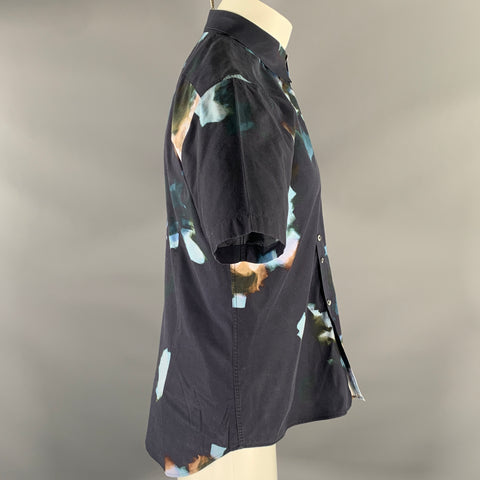 PS by PAUL SMITH Size L Navy Abstract Cotton Short Sleeve Shirt