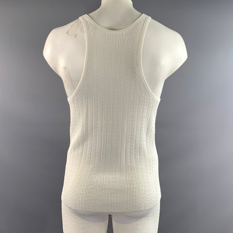 WALTER VAN BEIRENDONCK Size XL White Textured Viscose  Nylon Tank Top