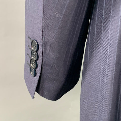 CANALI Size 48 Regular Navy Blue Pinstripe Virgin Wool Notch Lapel Suit