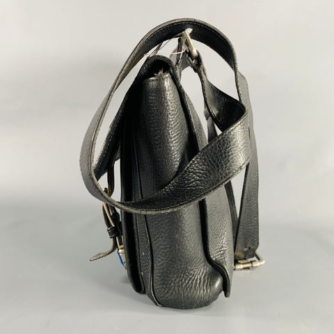SALVATORE FERRAGAMO Black Pebble Grain Leather Double Buckle Messenger Bag