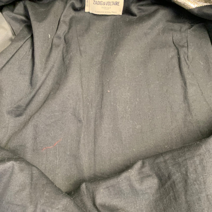 ZADIG & VOLTAIRE Size S Larsona Foil Gold Black Leather Metallic Zip Up Bomber Jacket