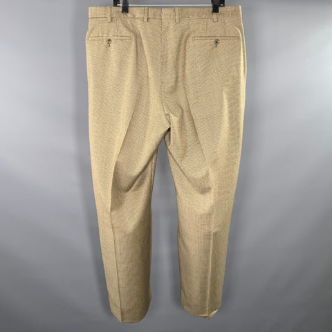 INCOTEX Size 38 Brown Khaki Houndstooth Wool Flat Front Dress Pants
