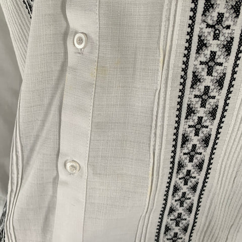 GUAYABERAS Size S White Black & Silver Mixed Patterns Linen Long Sleeve Shirt
