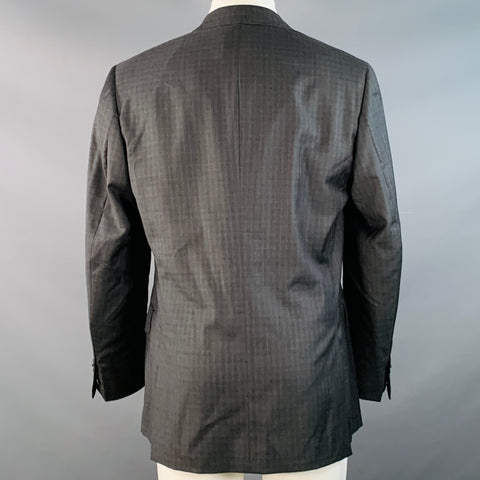 ISAIA Size 40 Grey Blue Plaid Wool Single Breasted Sport Coat