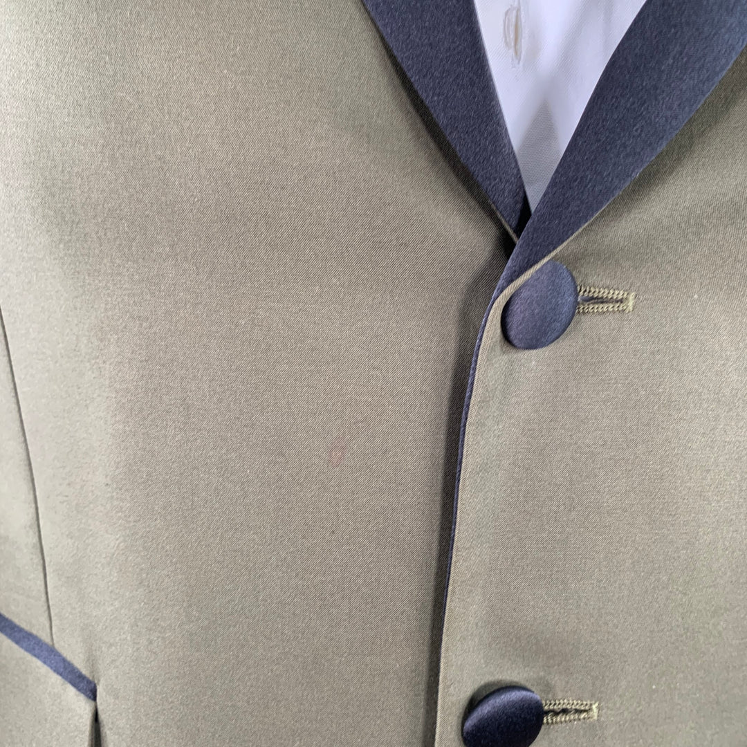 DSQUARED2 Size 42 Olive Green Black Cotton Blend Three Button Peak Lapel Sport Coat
