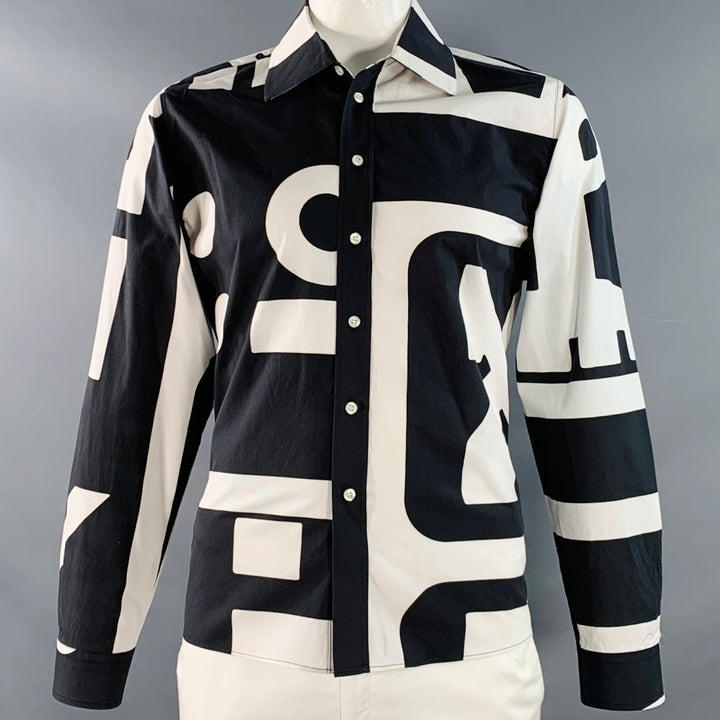 WALTER VAN BEIRENDONCK Size L Black White Graphic Cotton Long Sleeve Shirt